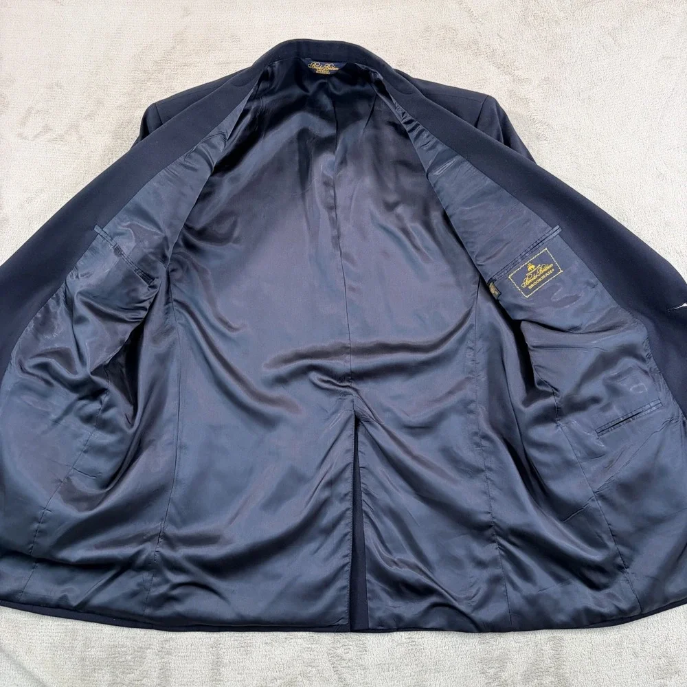 Vintage Brooks Brothers Brooksease Navy Hopsack Gold Button Blazer 44L Made USA